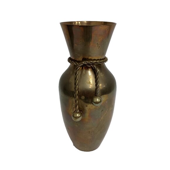 Vintage Gatco Solid Brass Twisted Rope Tassel Accent Gold Tone Bud Vase MCM - Picture 1 of 9